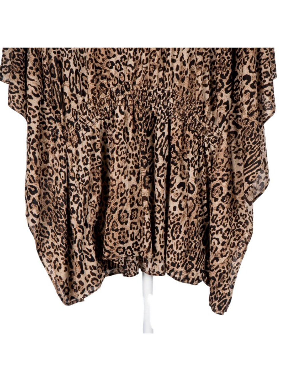 Leopard Print Oversize Blouse Shirt S Women Brown Flutter Sleeve Smocking Stitch - Picture 3 of 5